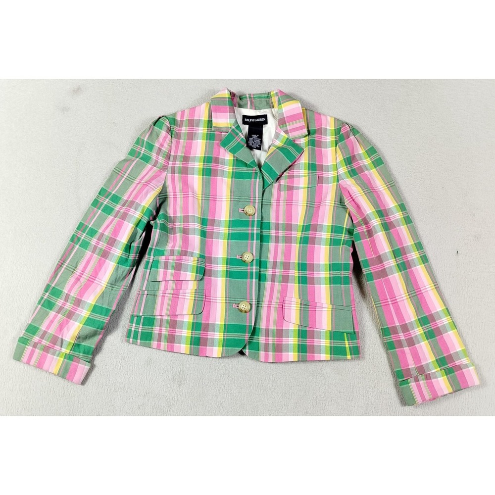 Ralph Lauren Blazer Girls 6X Multicolor Plaid Cotton Lined Spring Formal Schol